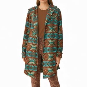 Wrena M Cozy Aztec Open Front Hooded Cardigan